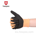 Guantes de seguridad de palma arenosa hespax 18g nitrile arenoso